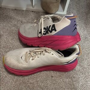 HOKA White and Pink Running Shoes